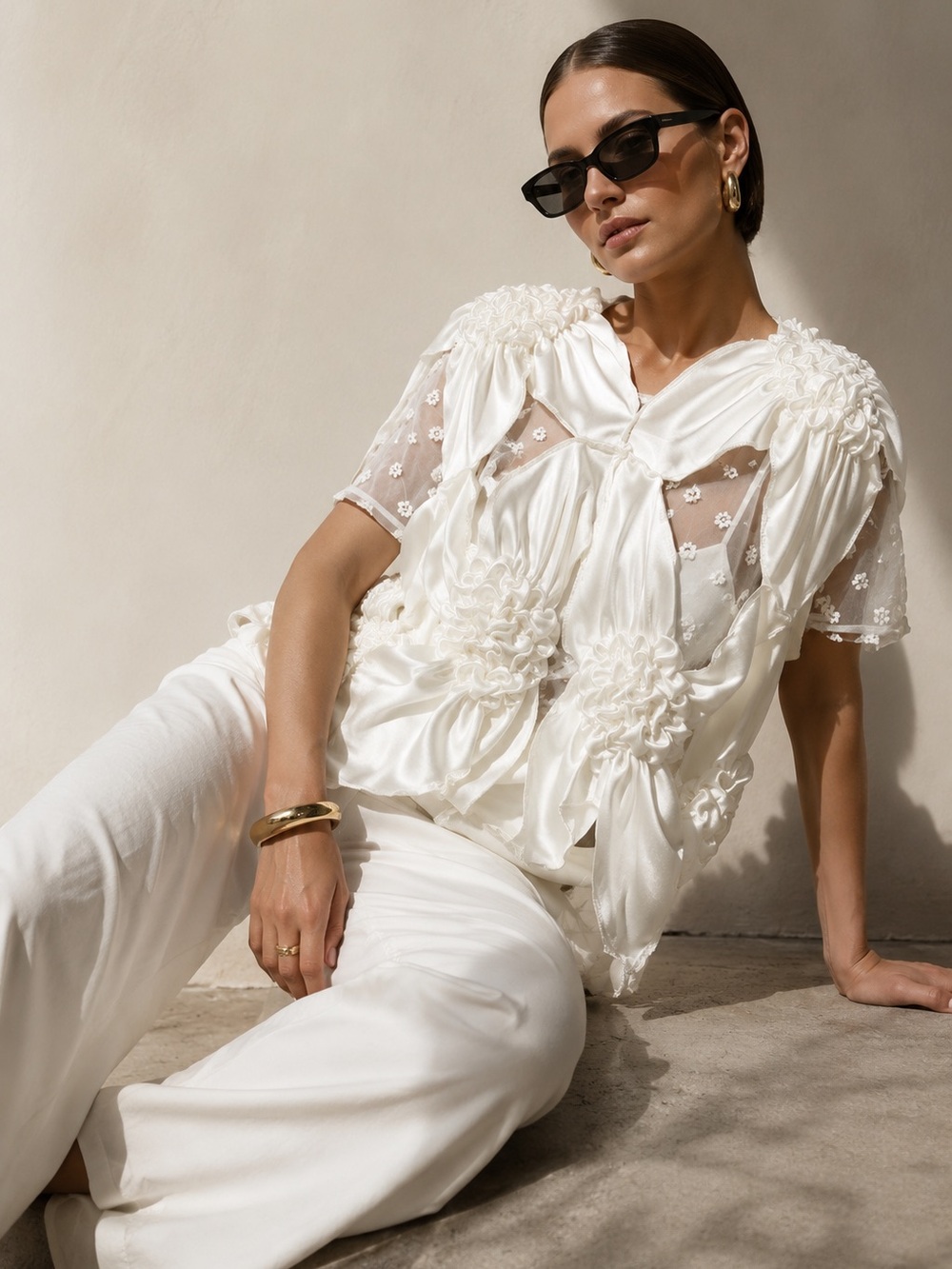 Róisín Pierce Ivory Smocked Draped Top One Size NWT Bridal Editorial Runway
